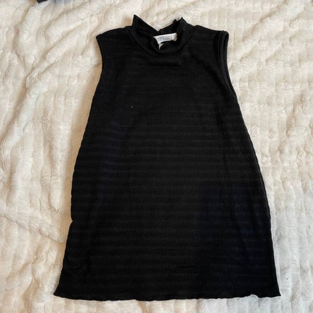 PLANET GOLD Sleeveless Tee Medium Black Semi Sheer Stripes‎